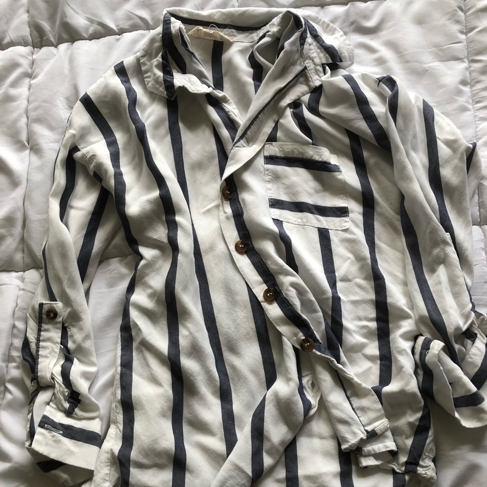 Blue striped button down blouse